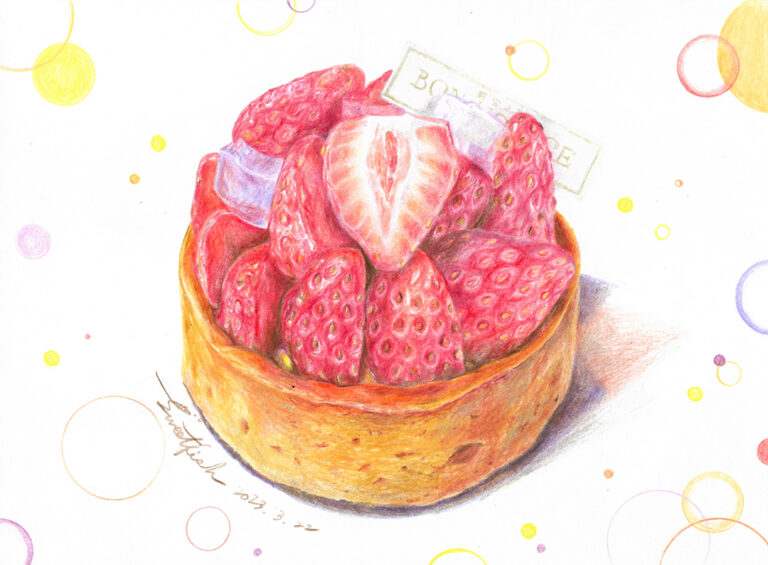 strawberry-neroli-tartlet-colored-pencil-food-illustration-by-sweetfish-food-art
