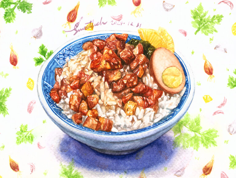 taiwanese-braised-pork-rice-watercolor-food-illustration-by-sweetfish-food-art