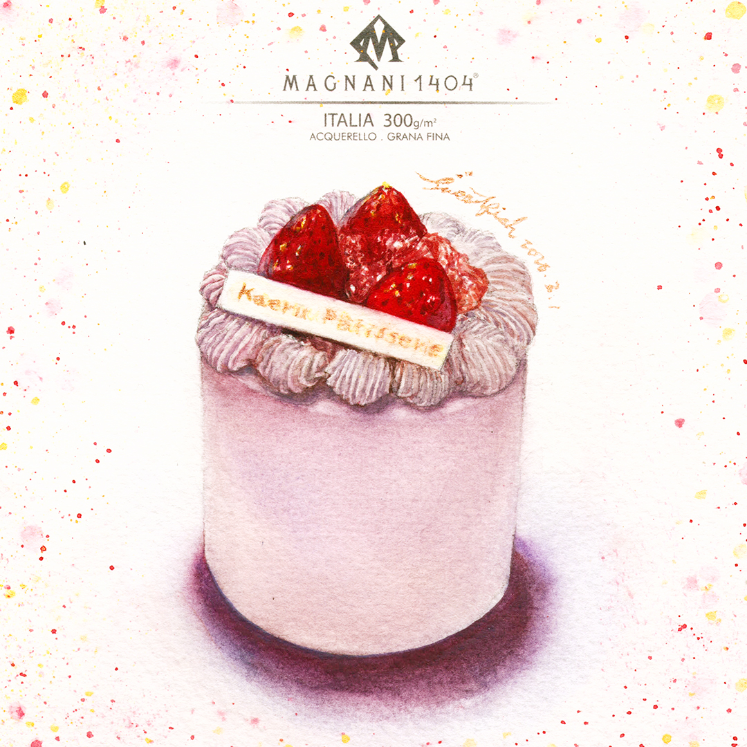 蛙鳴甜點草莓蛋糕,手繪水彩完成圖,香魚療癒食堂,手繪幸福食光