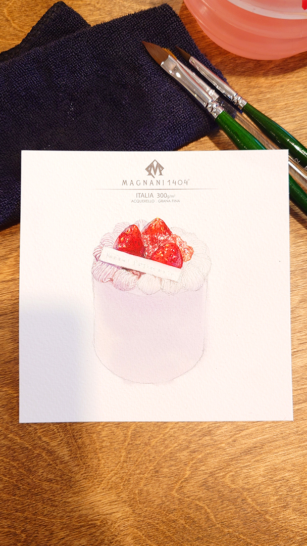 蛙鳴甜點草莓蛋糕，手繪水彩上色過程，香魚療癒食堂，手繪幸福食光