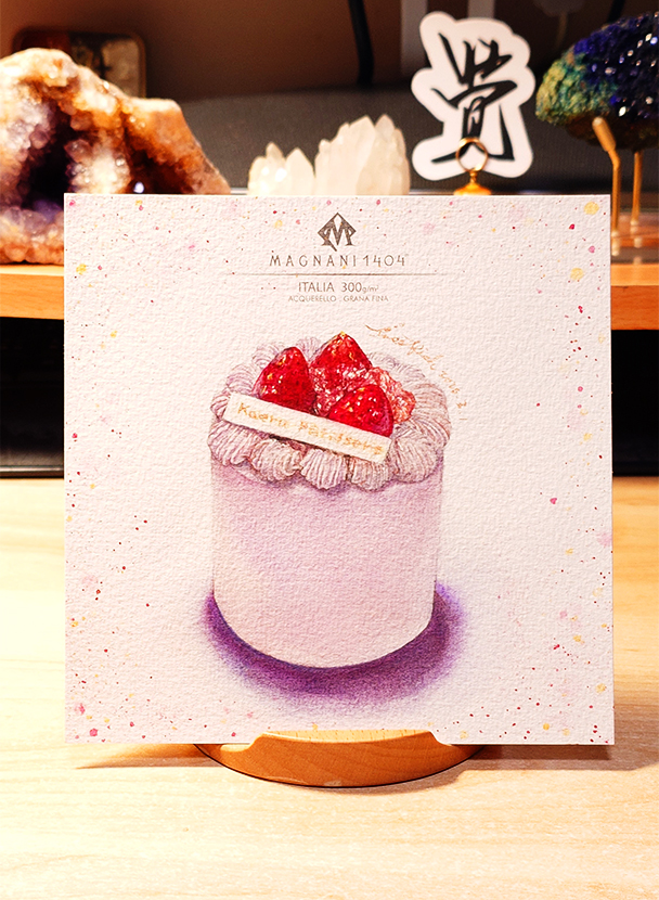 蛙鳴甜點草莓蛋糕，手繪水彩完成圖，香魚療癒食堂，手繪幸福食光